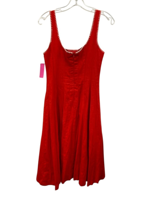 Caroline Constas Size 2 Red & White Linen Blend Paneled Whipstich Detail Dress Red & White / 2