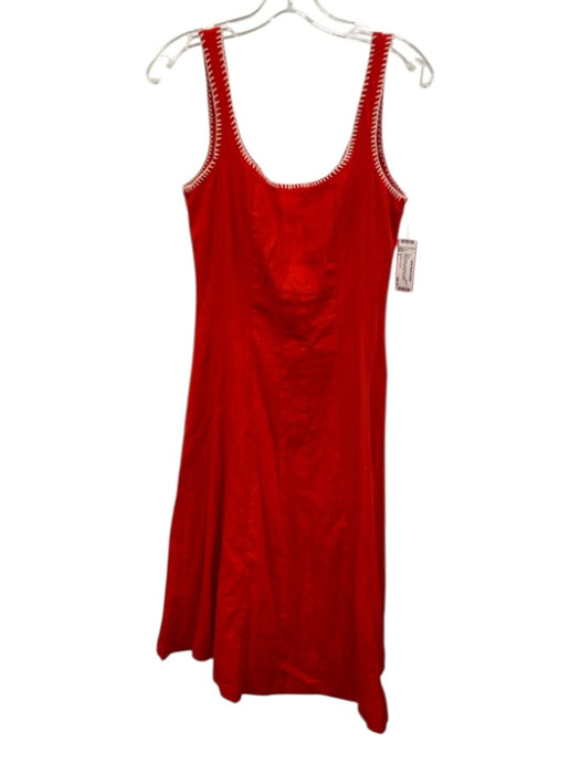 Caroline Constas Size 2 Red & White Linen Blend Paneled Whipstich Detail Dress Red & White / 2