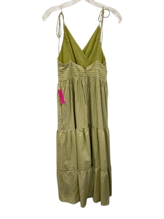 En Saison Size S Green & White Cotton Blend Stripe Surplice Top Maxi Dress Green & White / S