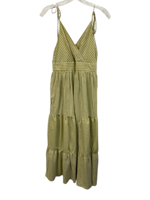 En Saison Size S Green & White Cotton Blend Stripe Surplice Top Maxi Dress Green & White / S