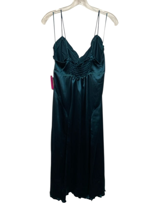 Max Studio Size S Teal Green Polyester Satin Empire Waist Ruffle Trim Maxi Dress Teal Green / S