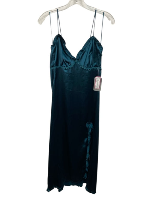 Max Studio Size S Teal Green Polyester Satin Empire Waist Ruffle Trim Maxi Dress Teal Green / S