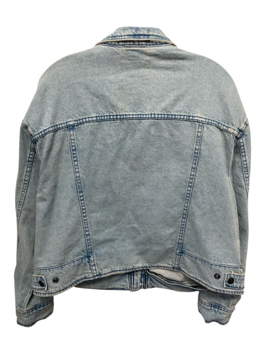 We The Free Size S Blue Cotton Light Wash Denim Distressed Detail Jacket Blue / S