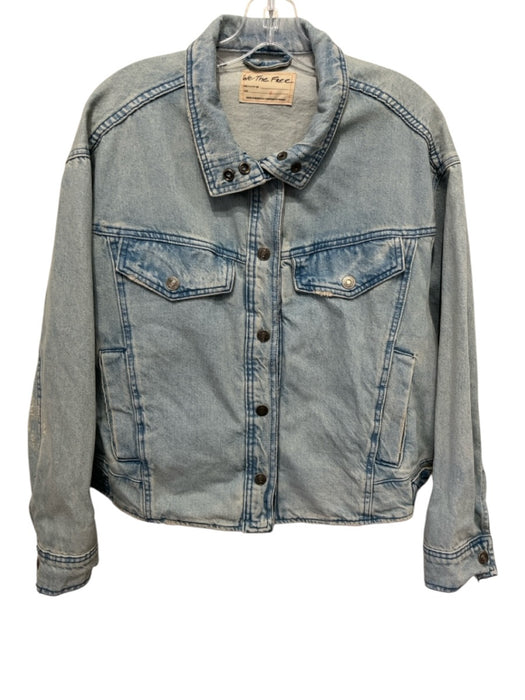 We The Free Size S Blue Cotton Light Wash Denim Distressed Detail Jacket Blue / S