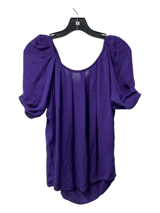 Joie Size M Purple Silk Round Neck Short Sleeve Tie Neck Pleat Detail Top Purple / M