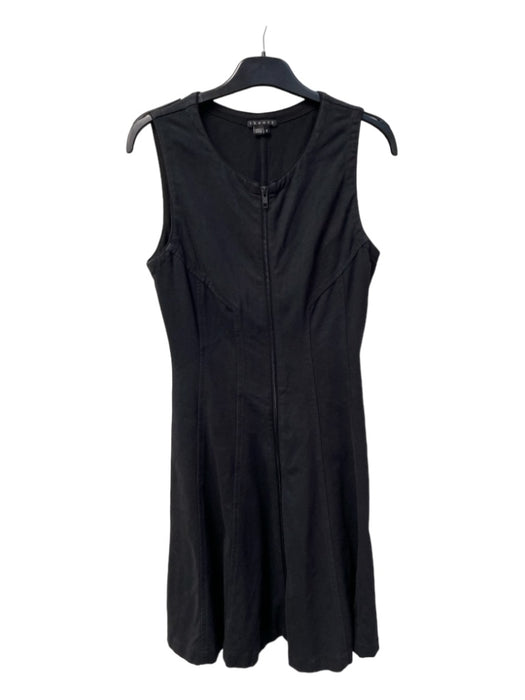 Theory Size 2 Black Cotton Blend Round Neck Sleeveless Seam Detail Dress Black / 2