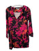 Diane Von Furstenberg Size 2 Black, Pink & Orange Silk V Neck Long Sleeve Dress Black, Pink & Orange / 2