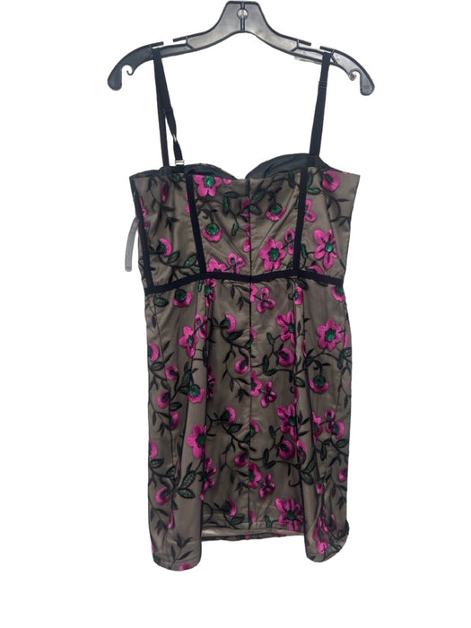 Milly Size 6 Black, Pink & Green Polyester Mesh Floral Bustier Top Dress Black, Pink & Green / 6