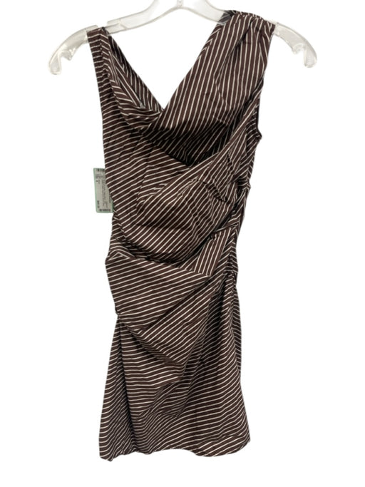 Staud Size 4 Brown & Cream Cotton Blend Side Gather Stripe Boat Neck Dress Brown & Cream / 4