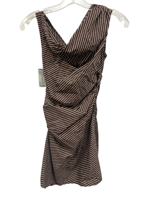 Staud Size 4 Brown & Cream Cotton Blend Side Gather Stripe Boat Neck Dress Brown & Cream / 4