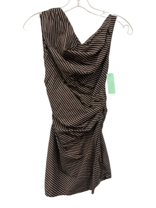 Staud Size 4 Brown & Cream Cotton Blend Side Gather Stripe Boat Neck Dress Brown & Cream / 4