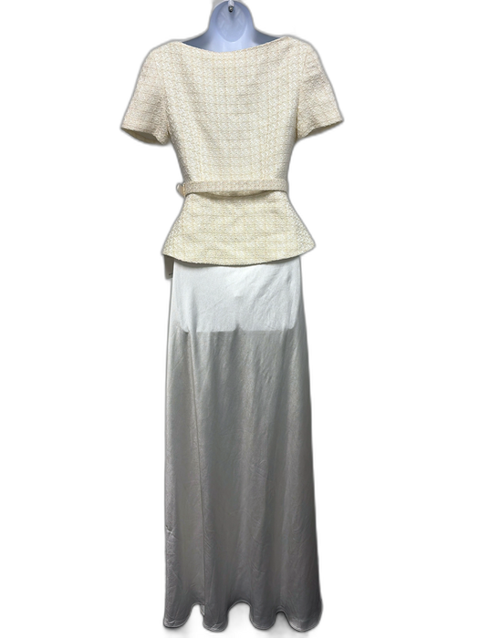 Self Portrait Size 4 Cream Polyester Blend Boucle twofer Peplum Maxi Dress Cream / 4