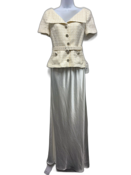 Self Portrait Size 4 Cream Polyester Blend Boucle twofer Peplum Maxi Dress Cream / 4