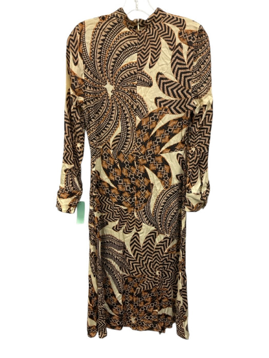 Farm Rio Size S Brown & Cream Mosaic Mock Neck Midi Dress — Labels Resale Boutique