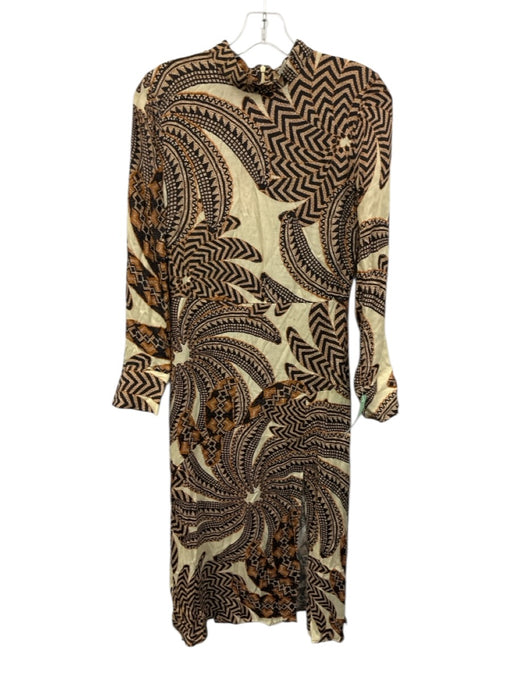 Farm Rio Size S Brown & Cream Mosaic Mock Neck Midi Dress
