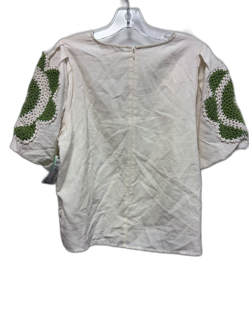 Anna Cate Size S Cream Green & Blue Cotton & Linen Embroidered Cut Out Top Cream Green & Blue / S