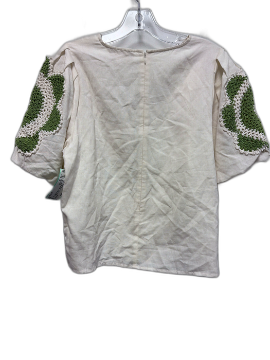 Anna Cate Size S Cream Green & Blue Cotton & Linen Embroidered Cut Out Top Cream Green & Blue / S