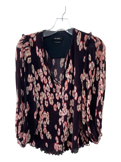 Isabel Marant Size 38 Purple, Pink & White Silk Pleated V Neck Long Sleeve Top Purple, Pink & White / 38
