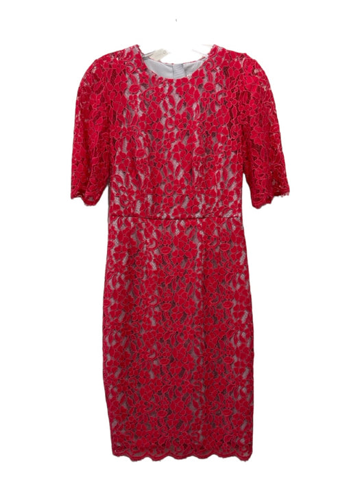 L.K. Bennett Size 4 Red & Gray Cotton Blend Lace Overlay Half Sleeve Dress Red & Gray / 4