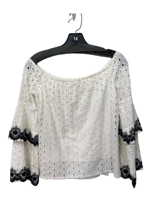 Bailey 44 Size XS White & Black Cotton Eyelet Floral Detail Long Sleeve Top White & Black / XS