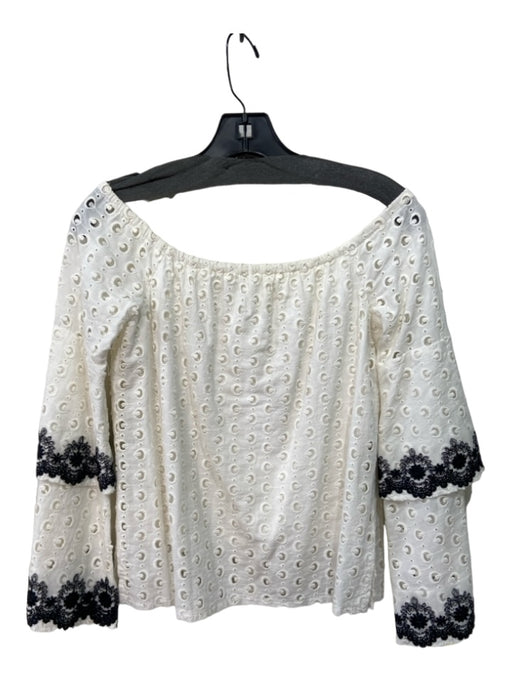 Bailey 44 Size XS White & Black Cotton Eyelet Floral Detail Long Sleeve Top White & Black / XS