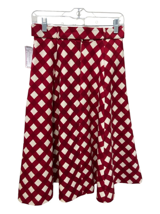 Samantha Sung Size 4 Red & White Wool & Silk Gingham A-line Belted Midi Skirt Red & White / 4