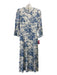 Reformation Size 4 White & Blue Viscose 3/4 Sleeve Floral Midi Back Zip Dress White & Blue / 4