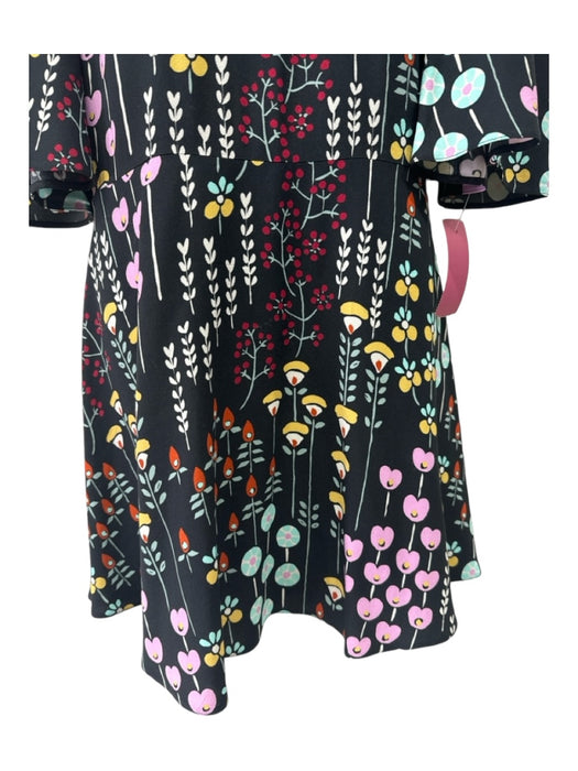 Valentino Size 2 Black & Multi Viscose Round Neck Floral 3/4 Bell Sleeve Dress Black & Multi / 2