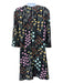 Valentino Size 2 Black & Multi Viscose Round Neck Floral 3/4 Bell Sleeve Dress Black & Multi / 2