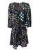 Valentino Size 2 Black & Multi Viscose Round Neck Floral 3/4 Bell Sleeve Dress Black & Multi / 2