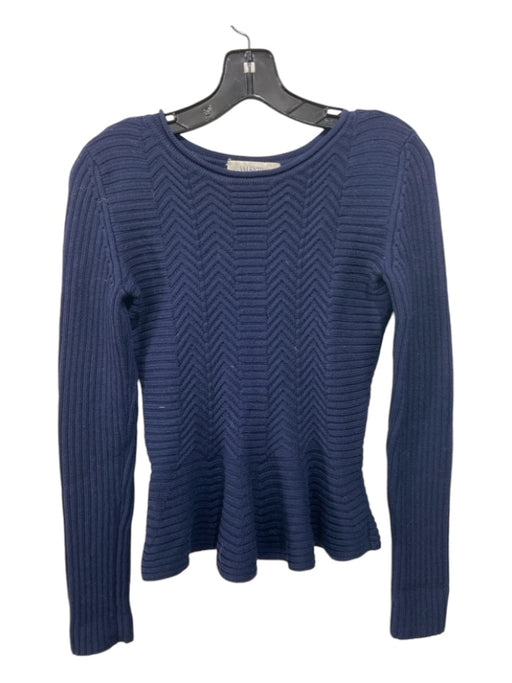 Valentino Size Small Navy Blue Wool Rolled neckline Peplum Ribbed Knit Sweater Navy Blue / Small