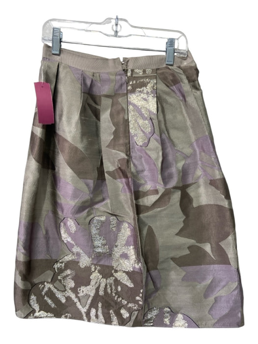 Oscar De La Renta Size 6 Taupe, Purple, Gold Polyester & Silk Embellished Skirt Taupe, Purple, Gold / 6