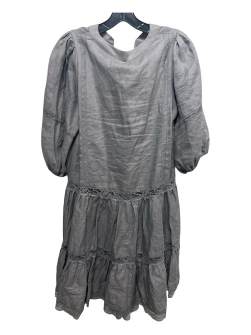 Gold Hawk Size XS Light Gray Linen 1/4 Button Lace Detail 3/4 Sleeve Dress Light Gray / XS