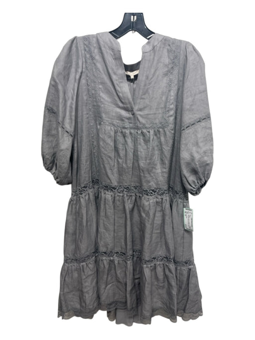 Gold Hawk Size XS Light Gray Linen 1/4 Button Lace Detail 3/4 Sleeve Dress Light Gray / XS