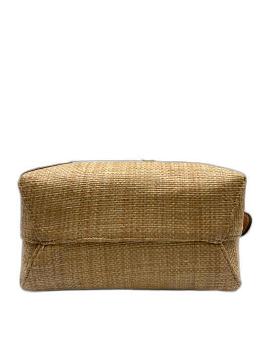 Beige Raffia & Leather Woven Removable Strap Bucket Top Handle Bag Beige