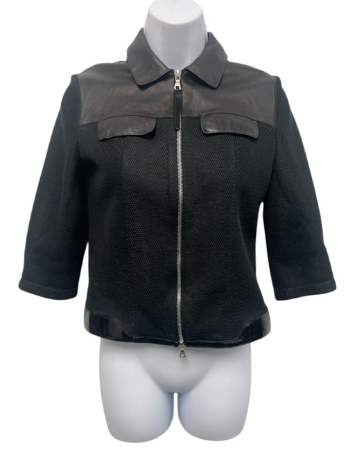 Prada Size Est XS/S Black Leather Long Sleeve Zip Up Mesh Detail Jacket Black / Est XS/S