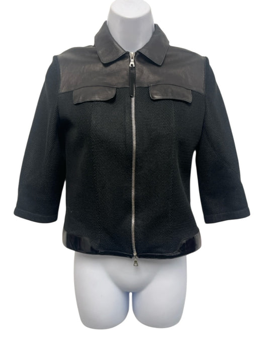 Prada Size Est XS/S Black Leather Long Sleeve Zip Up Mesh Detail Jacket Black / Est XS/S