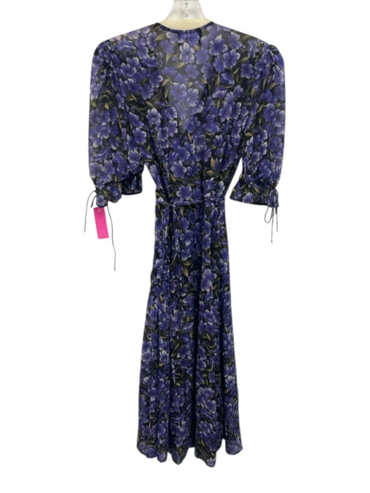The Kooples Size Est XS/S Black, Purple, Green Silk Long Sleeve Wrap Midi Dress Black, Purple, Green / Est XS/S