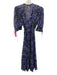The Kooples Size Est XS/S Black, Purple, Green Silk Long Sleeve Wrap Midi Dress Black, Purple, Green / Est XS/S