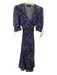 The Kooples Size Est XS/S Black, Purple, Green Silk Long Sleeve Wrap Midi Dress Black, Purple, Green / Est XS/S