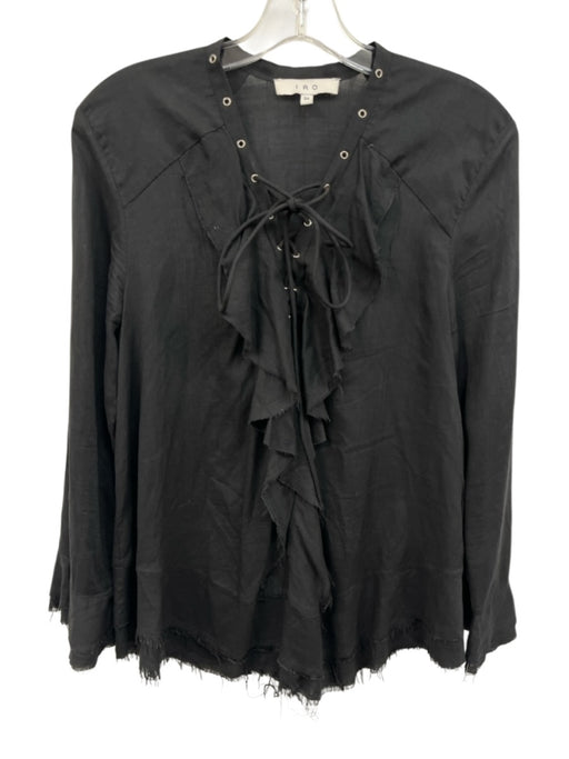 IRO Size 34 Black Viscose Long Sleeve Ruffle Lace Up Neck Top Black / 34