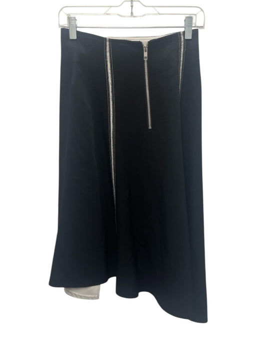 Tomorrowland Size 36 Black & White Rayon Back Zip Midi Stitching Detail Skirt Black & White / 36