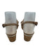 Prada Shoe Size 37 Beige Leather & Cork Wedge Ankle Strap Strappy Sandals Beige / 37