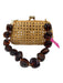 SERPUI Beige & Brown Straw Shoulder Strap Clasp Closure Beaded Handle Lined Bag Beige & Brown / S