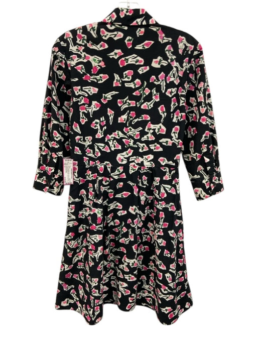 Oscar de la Renta Size 4 Navy Blue, Pink, Green Cotton Flowers Button Down Dress Navy Blue, Pink, Green / 4