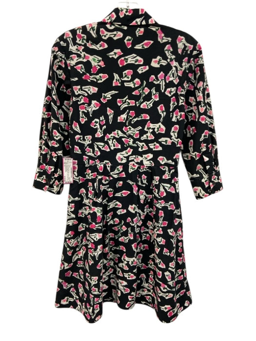 Oscar de la Renta Size 4 Navy Blue, Pink, Green Cotton Flowers Button Down Dress Navy Blue, Pink, Green / 4