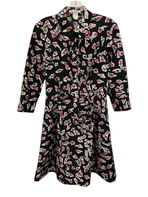 Oscar de la Renta Size 4 Navy Blue, Pink, Green Cotton Flowers Button Down Dress Navy Blue, Pink, Green / 4