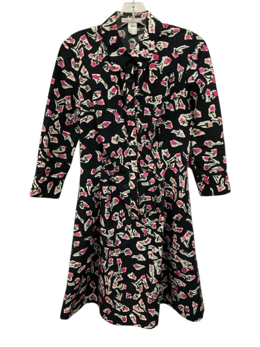 Oscar de la Renta Size 4 Navy Blue, Pink, Green Cotton Flowers Button Down Dress Navy Blue, Pink, Green / 4