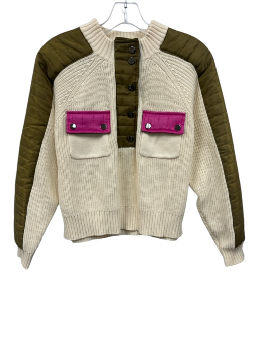 Central Park West Size S Cream, Green, Purple Cotton & Nylon Quilted Sweater Cream, Green, Purple / S