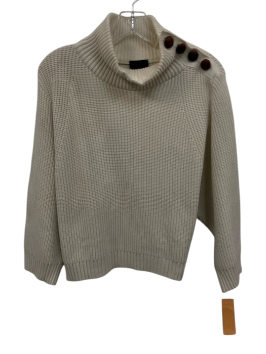 Elisabetta Franchi Size 42 Cream Viscose Blend Ribbed Knit Button Detail Sweater Cream / 42